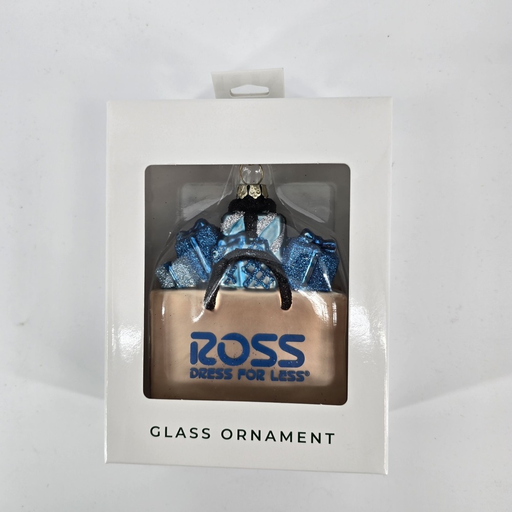 Ross Dress For Less Tidings Christmas Shopping Bag Presents Glass Ornament New